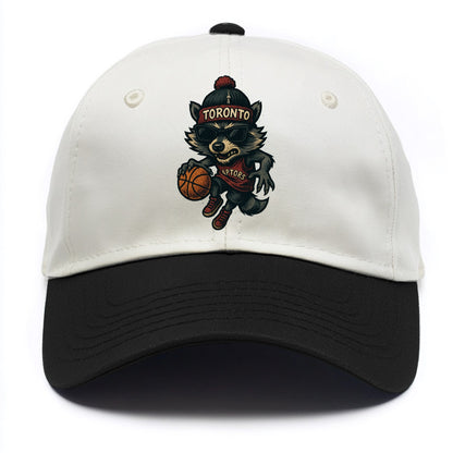 Toronto Raccoon wearing Raptors beanie with CN Tower patch and wayfarer sunglasses - Two Tone Cap - Black