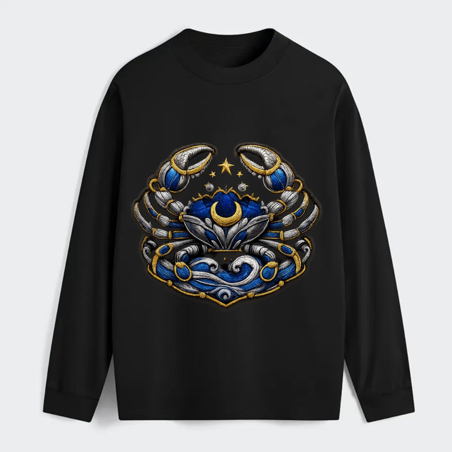 CANCER CRAB - protective crab in silver and blue , water sign - Classic Long Sleeve Shirt - Black