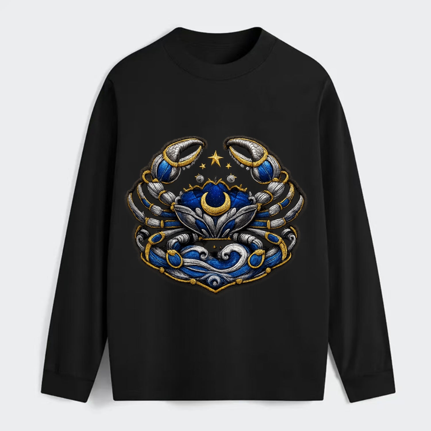 CANCER CRAB - protective crab in silver and blue , water sign - Classic Long Sleeve Shirt - Black