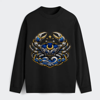 CANCER CRAB - protective crab in silver and blue , water sign - Classic Long Sleeve Shirt - Black