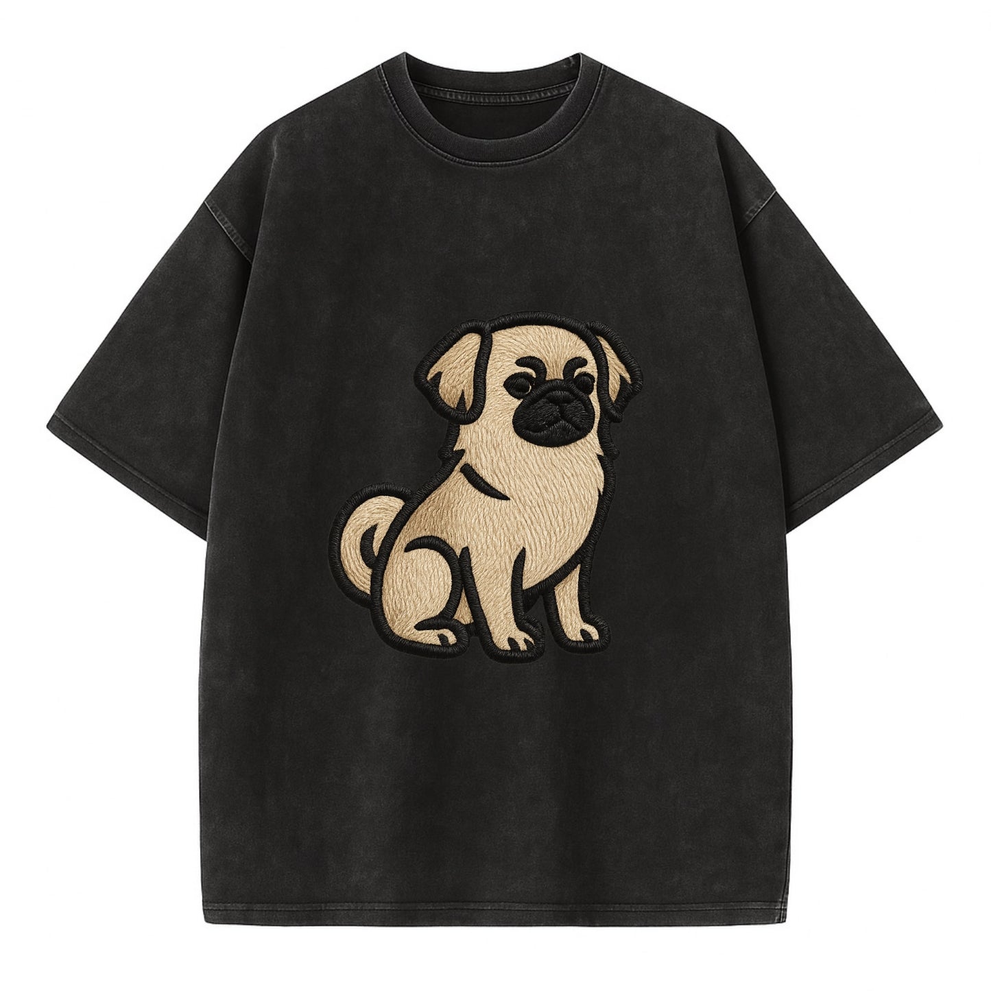 Tibetan Spaniel - Fawn small dog embroid - Vintage T-shirt - Black