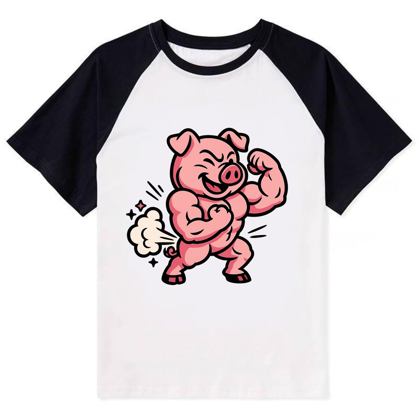 Strong Pig - Contrast Raglan T-shirt - Black