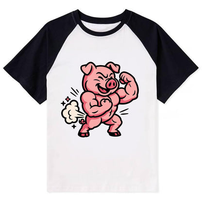 Strong Pig - Contrast Raglan T-shirt - Black