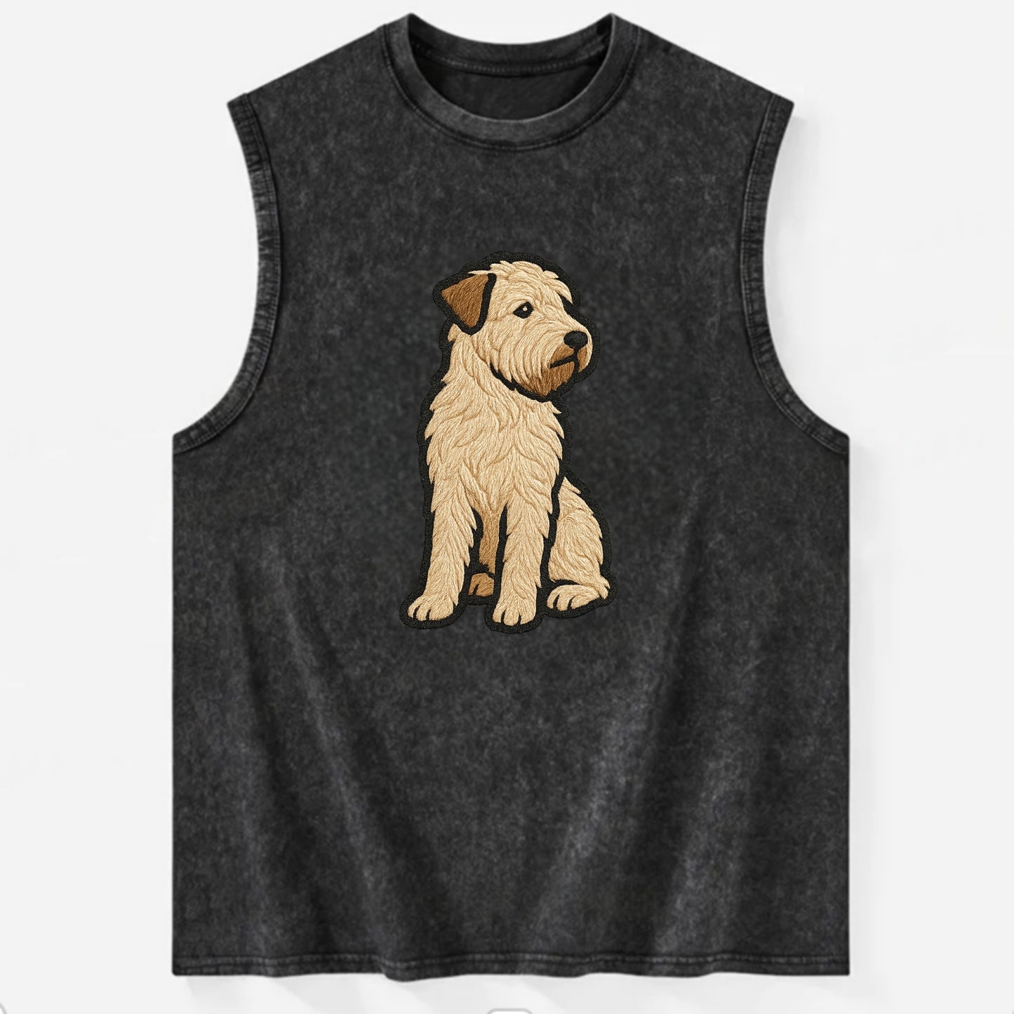 Soft Coated Wheaten Terrier - Light tan flowing coat embroidered pose - Vintage Washed Tank - Black