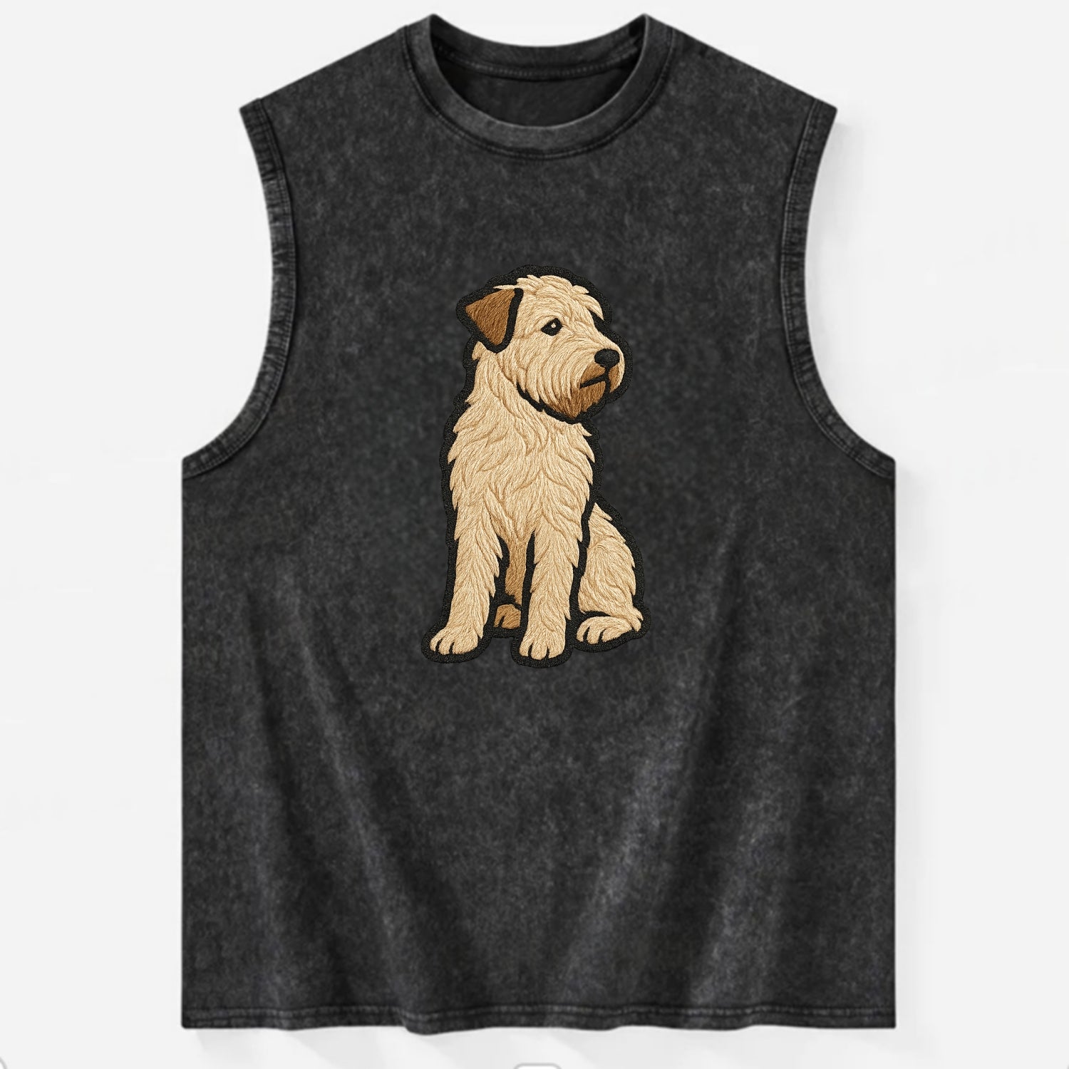 Soft Coated Wheaten Terrier - Light tan flowing coat embroidered pose - Vintage Washed Tank - Black