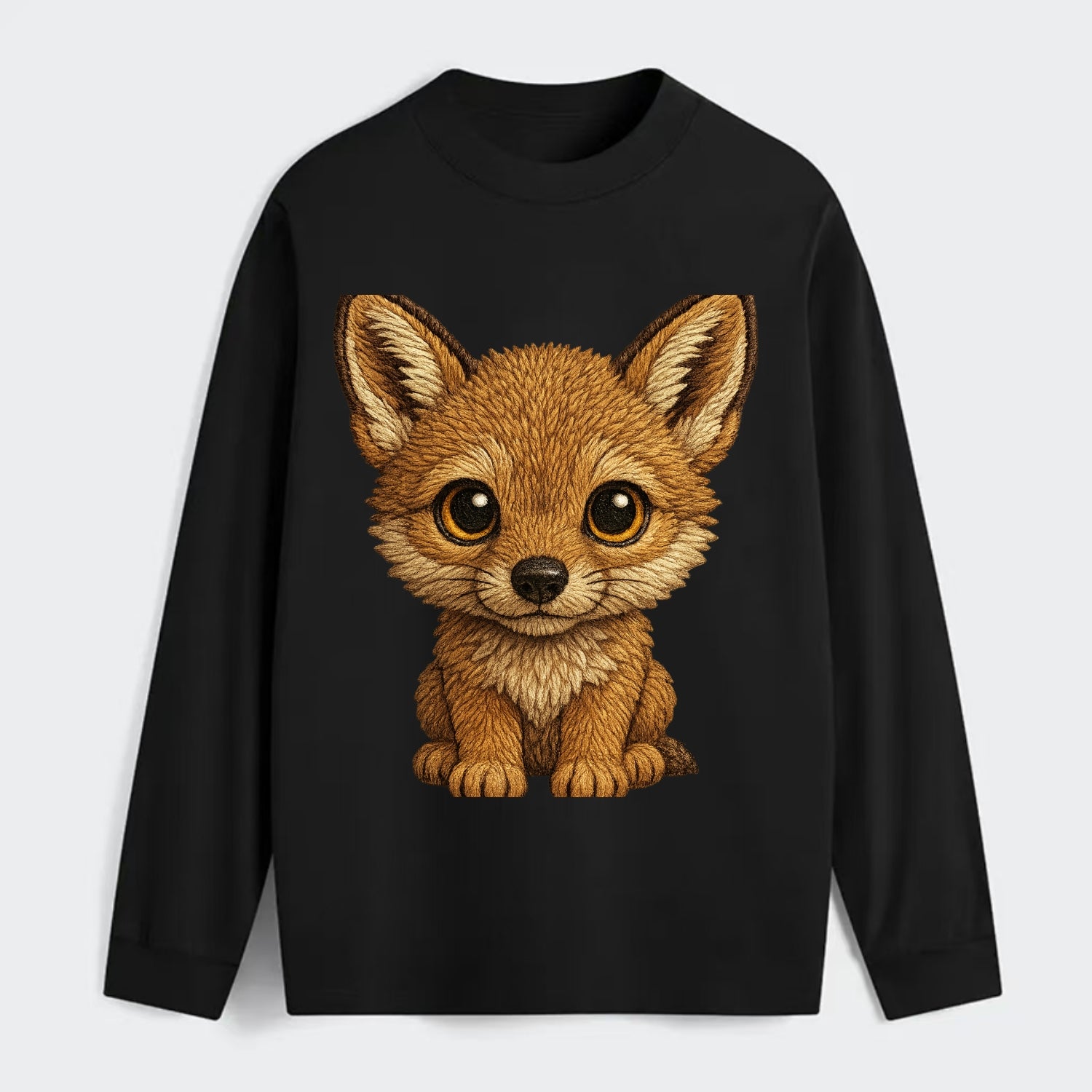 Baby Coyote Pup - tan fur, large ears, golden eyes, front-facing, - Classic Long Sleeve Shirt - Black