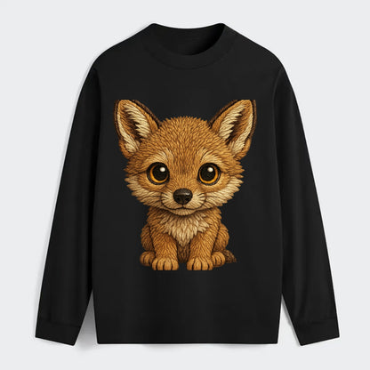 Baby Coyote Pup - tan fur, large ears, golden eyes, front-facing, - Classic Long Sleeve Shirt - Black