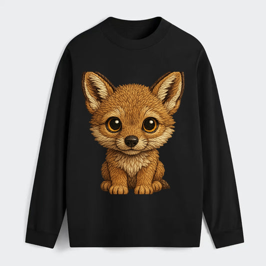 Baby Coyote Pup - tan fur, large ears, golden eyes, front-facing, - Classic Long Sleeve Shirt - Black
