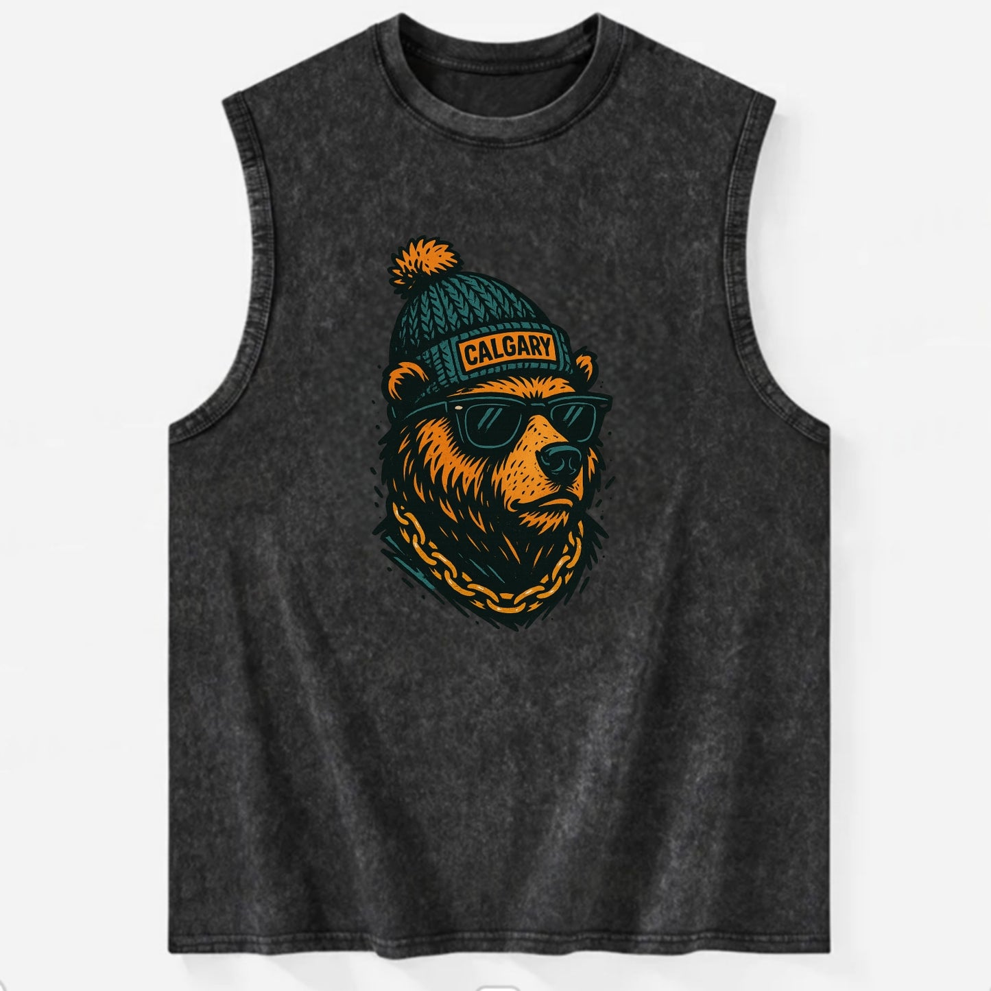 Calgary Grizzly Bear wearing Calgary bea - Vintage Washed Tank - Black
