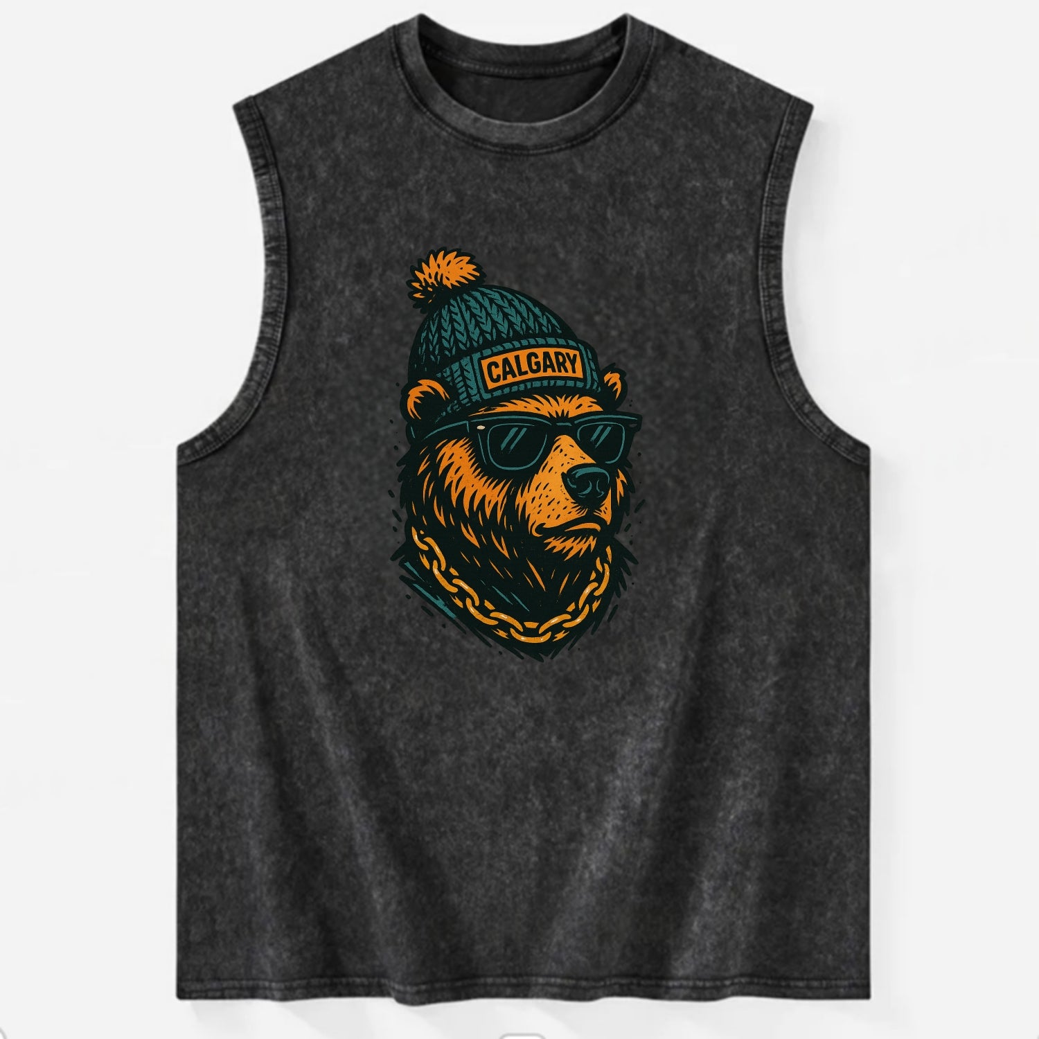Calgary Grizzly Bear wearing Calgary bea - Vintage Washed Tank - Black