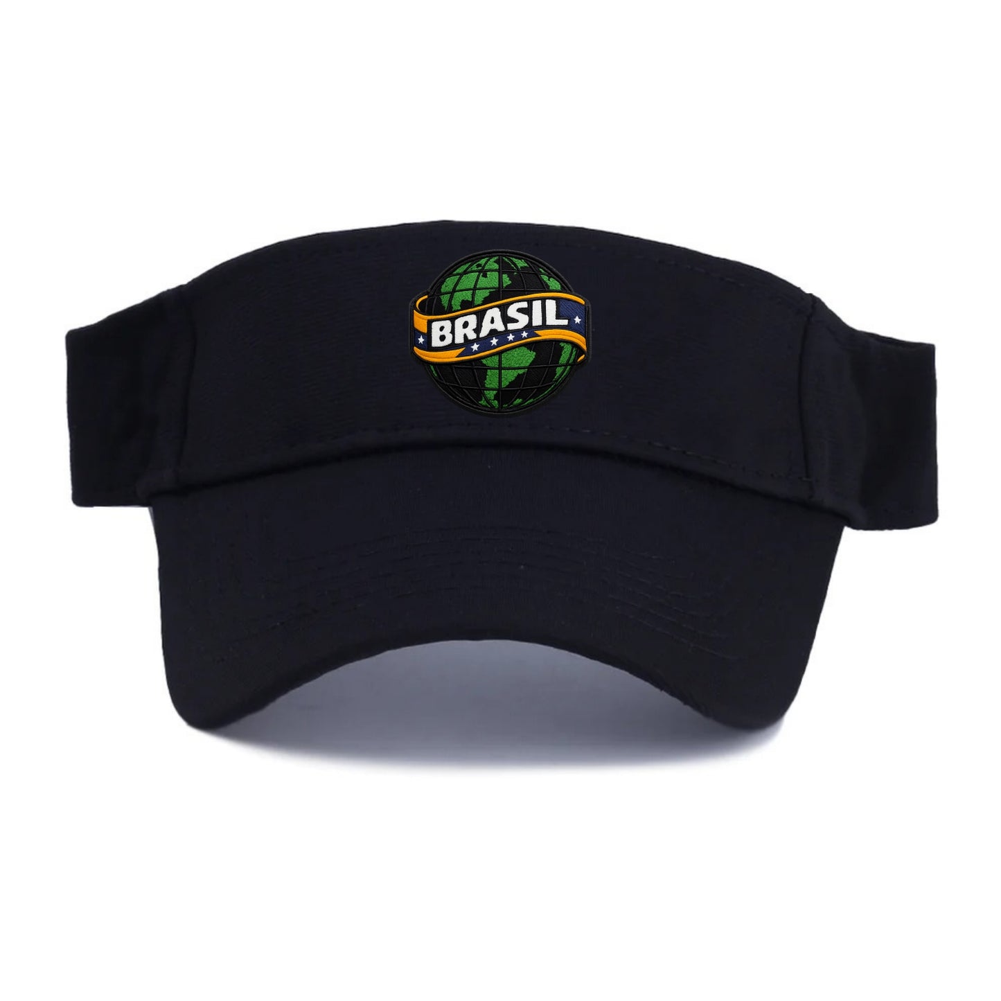 BRAZILIAN FLAG GLOBE - green globe with banner in green yellow blue , Brasil - Visor - Black