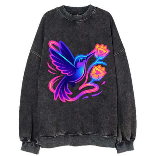 Hummingbird delivering miniature love letters tucked inside flower envelopes - Vintage Sweatshirt
