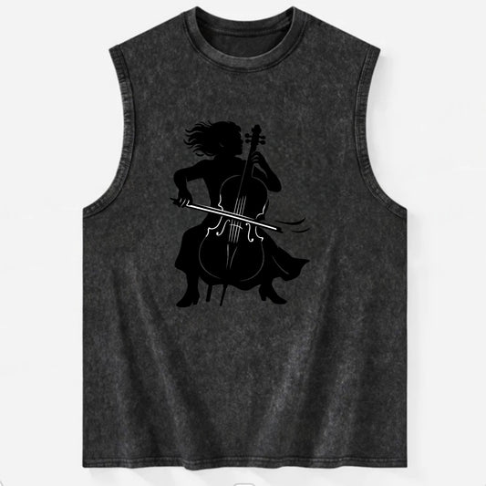 Cellist performing emotional solo - Vintage Washed Tank - Black