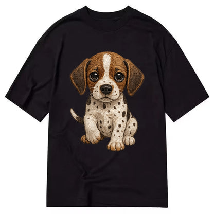 Baby Pointer Puppy - spotted coat, noble stance, alert eyes, front-facing, - Classic T-shirt - Black