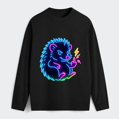 tiny hedgehog curled up slightly, one little paw raised flipping the - Classic Long Sleeve Shirt - Black