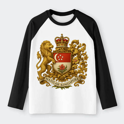 Singapore Merlion Emblem - Raglan Long Sleeve T-Shirt - Black