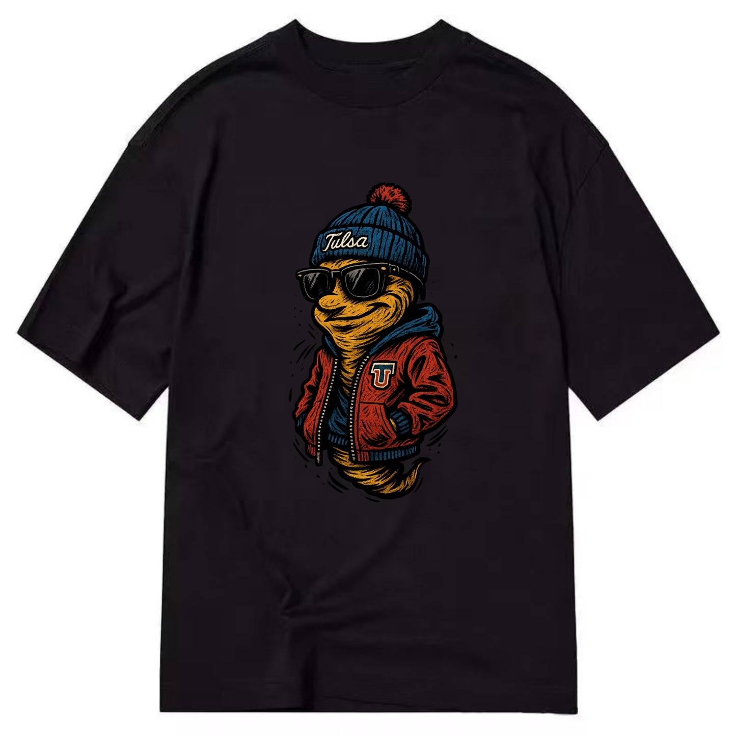 Tulsa Hurricane wearing Tulsa beanie with TU patch - Classic T-shirt - Black