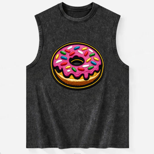 DONUT SPRINKLES - glazed donut with sprinkles in pink and rainbow , sweet - Vintage Washed Tank - Black