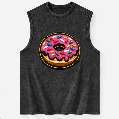 DONUT SPRINKLES - glazed donut with sprinkles in pink and rainbow , sweet - Vintage Washed Tank
