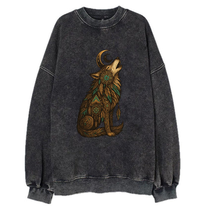 Celestial Moon Wolf  - Vintage Sweatshirt - Black