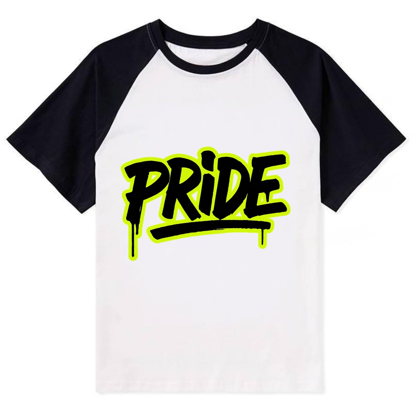 Bold typography design - "PRIDE" - dignified satisfaction, honor - Contrast Raglan T-shirt - Black