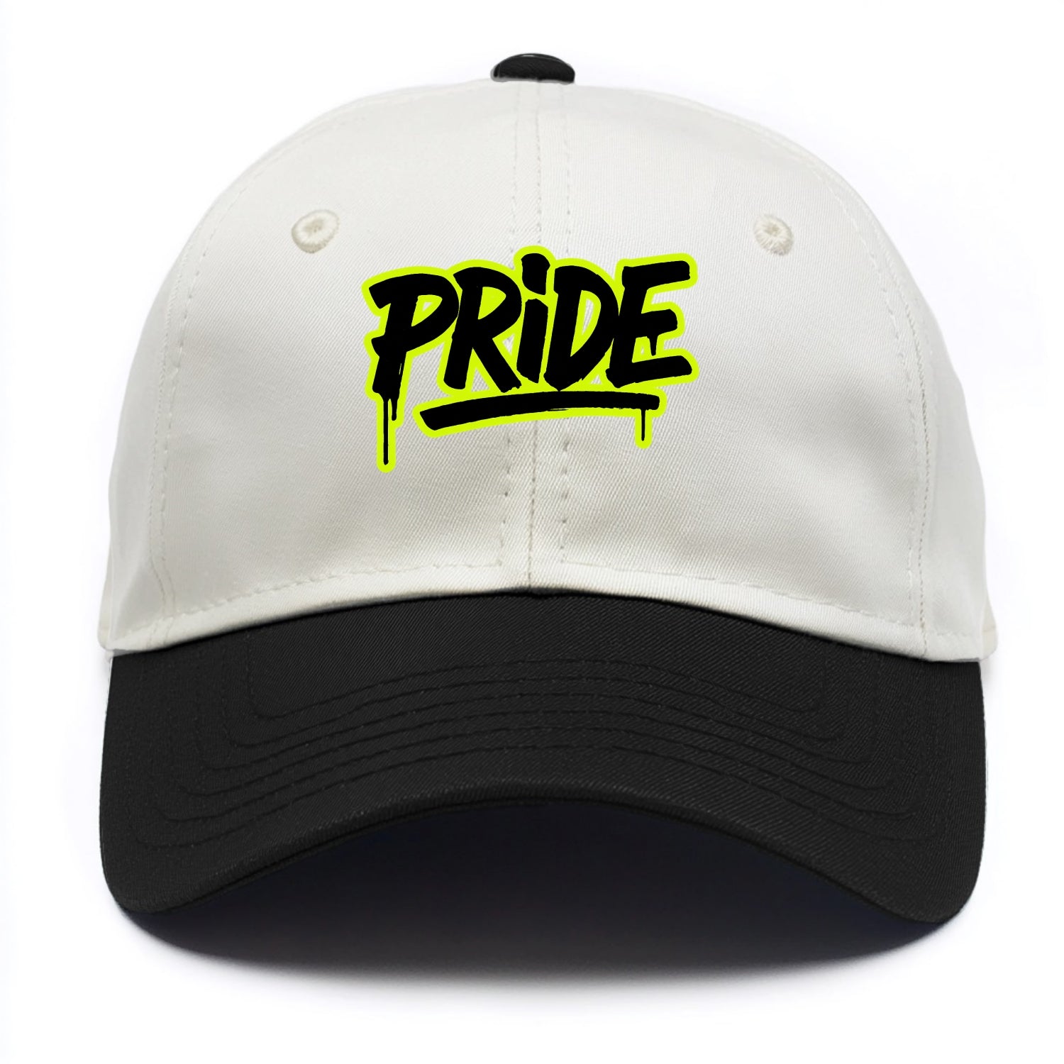 Bold typography design - "PRIDE" - dignified satisfaction, honor - Two Tone Cap - Black