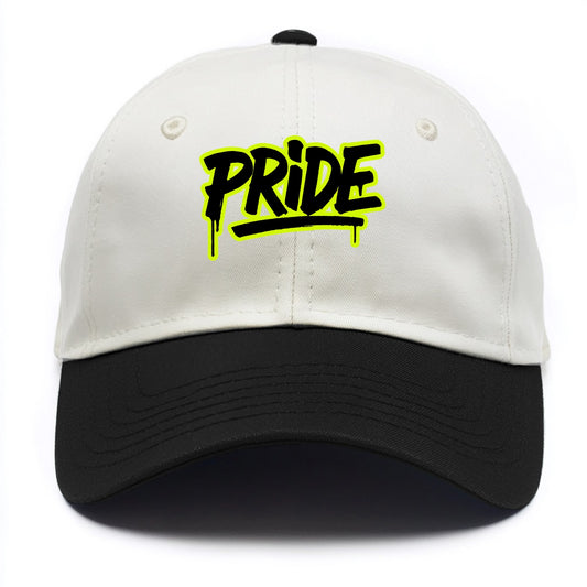 Bold typography design - "PRIDE" - dignified satisfaction, honor - Two Tone Cap - Black