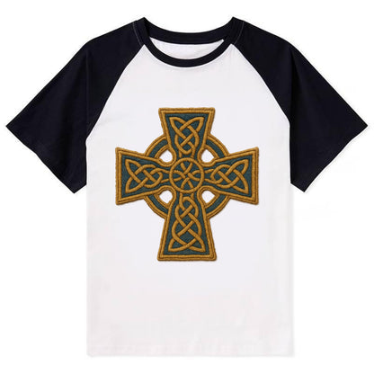 Book Of Kells Cross - Contrast Raglan T-shirt - Black