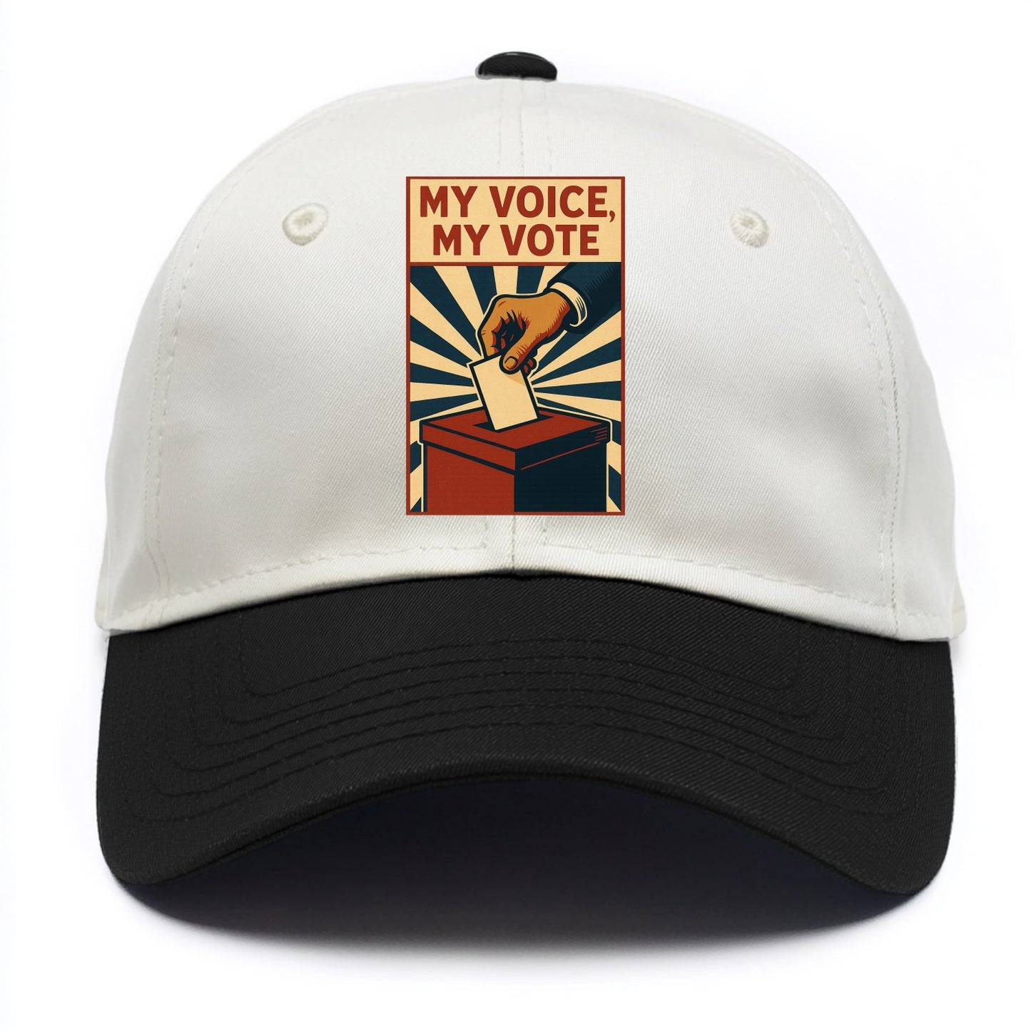 Hand dropping ballot into box with determination - "My Voice, My Vote" - individual - Two Tone Cap - Black