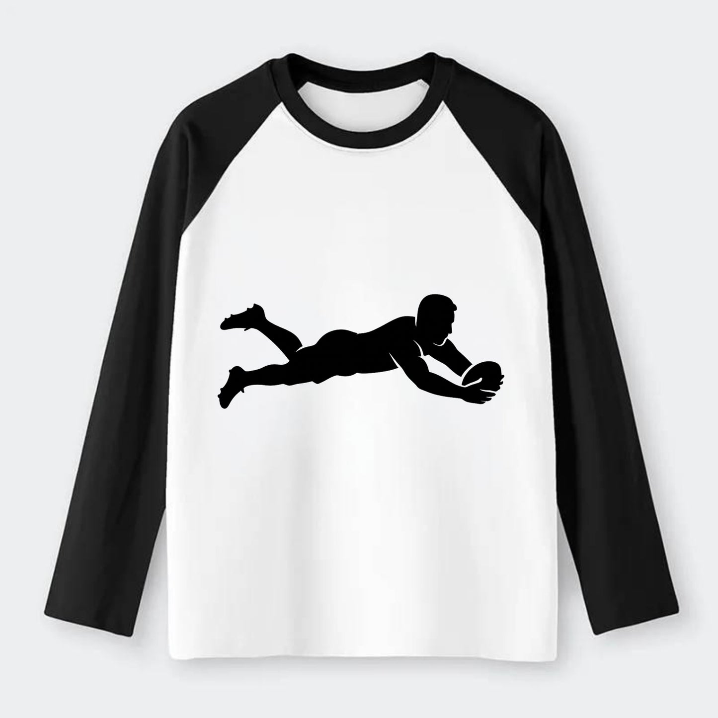 Rugby player diving for try - Raglan Long Sleeve T-Shirt - Black