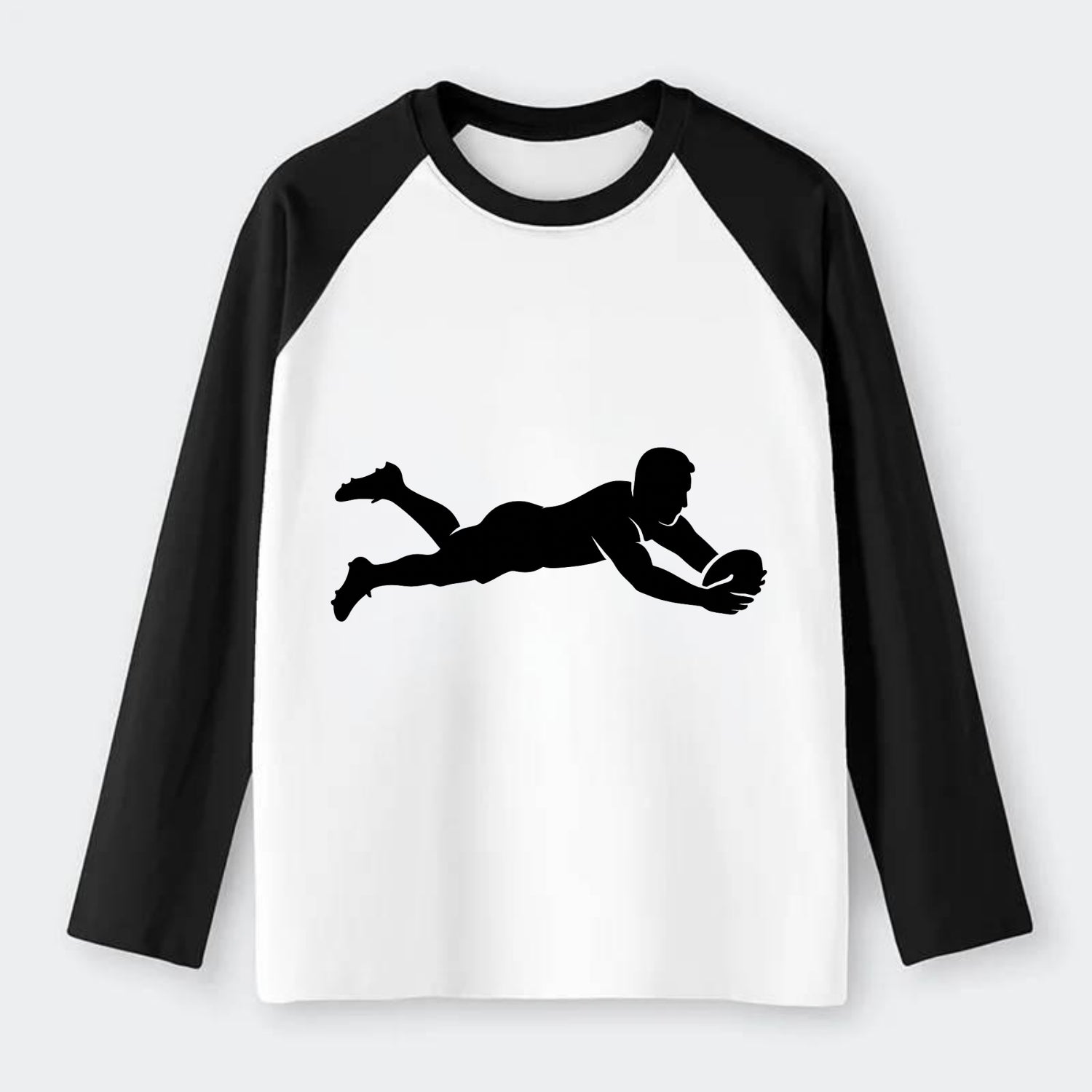 Rugby player diving for try - Raglan Long Sleeve T-Shirt - Black