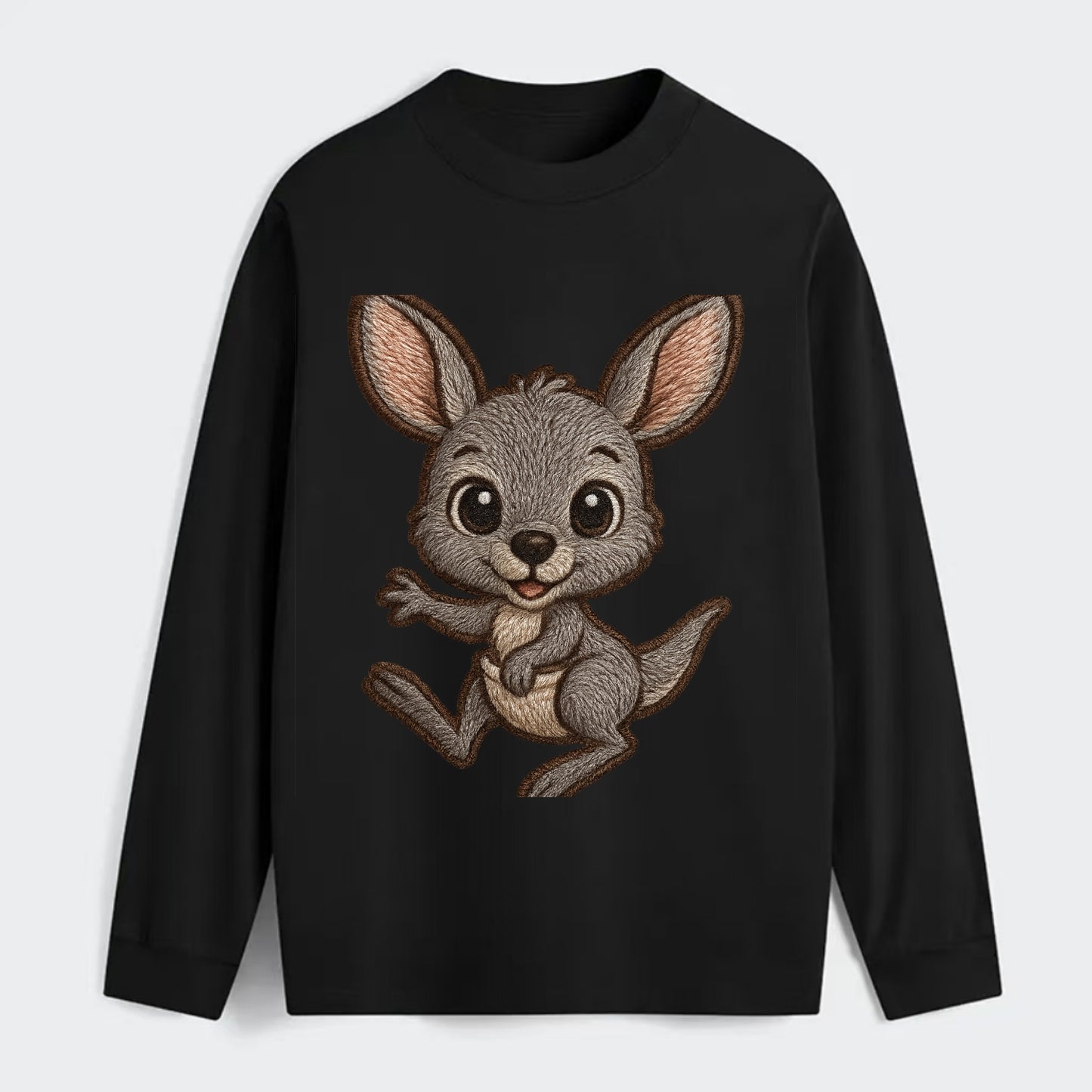 Baby Kangaroo Joey - gray fur, large ears, in pouch peek, bright eyes, - Classic Long Sleeve Shirt - Black