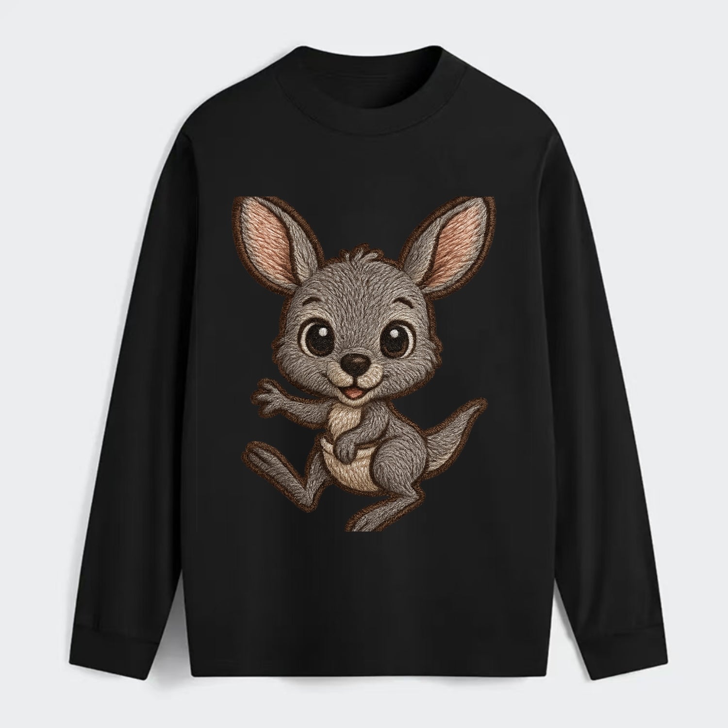 Baby Kangaroo Joey - gray fur, large ears, in pouch peek, bright eyes, - Classic Long Sleeve Shirt - Black
