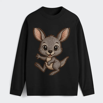 Baby Kangaroo Joey - gray fur, large ears, in pouch peek, bright eyes, - Classic Long Sleeve Shirt - Black