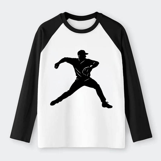 Baseball pitcher wind-up motion - Raglan Long Sleeve T-Shirt - Black