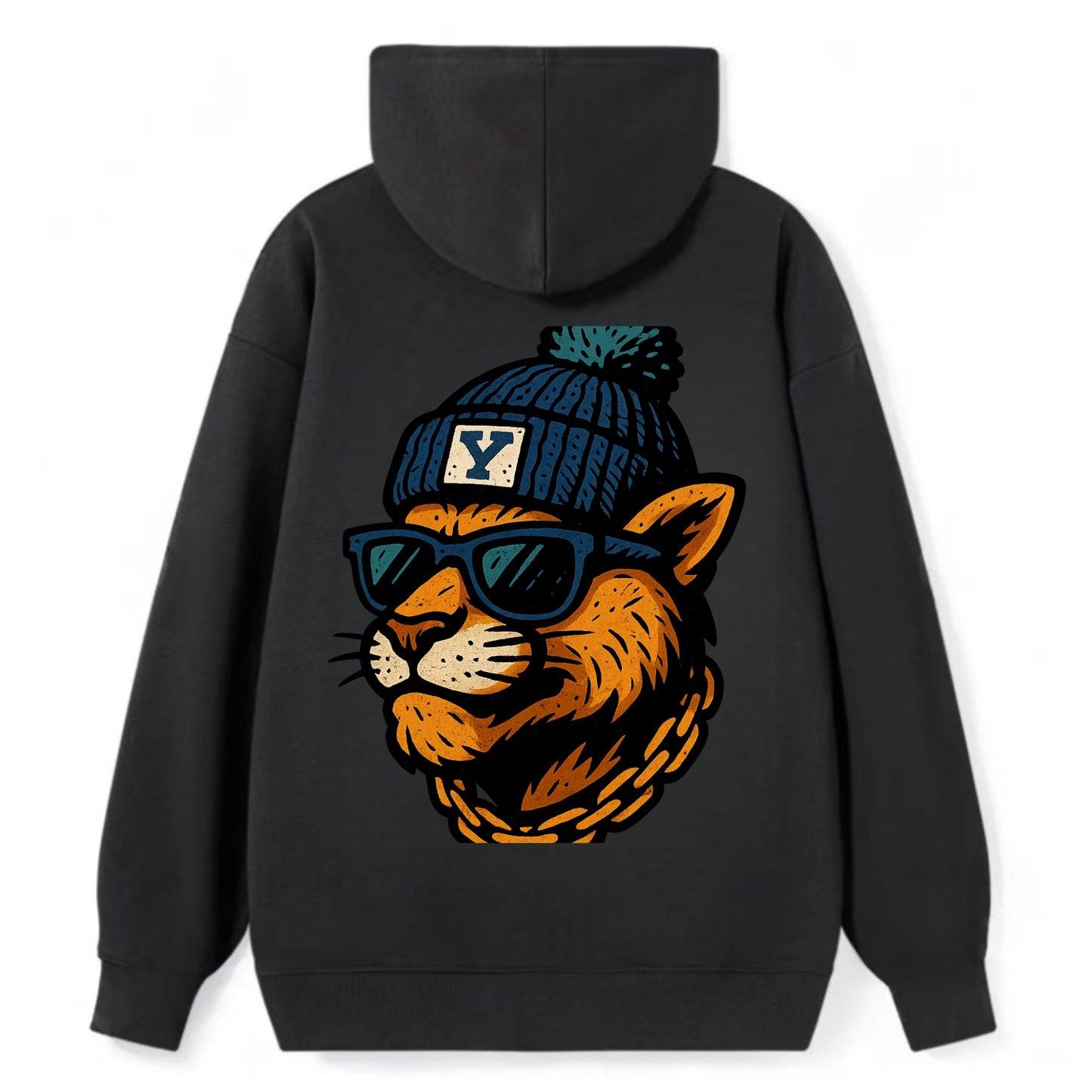 Provo Cougar wearing BYU beanie with Y patch - Classic Pullover Hoodie - Black