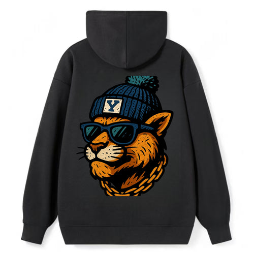 Provo Cougar wearing BYU beanie with Y patch - Classic Pullover Hoodie