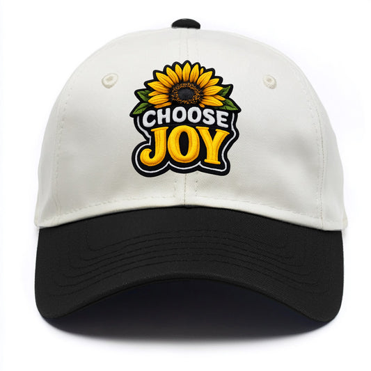 CHOOSE JOY - sunflower with text in yellow , happiness choice - Two Tone Cap - Black