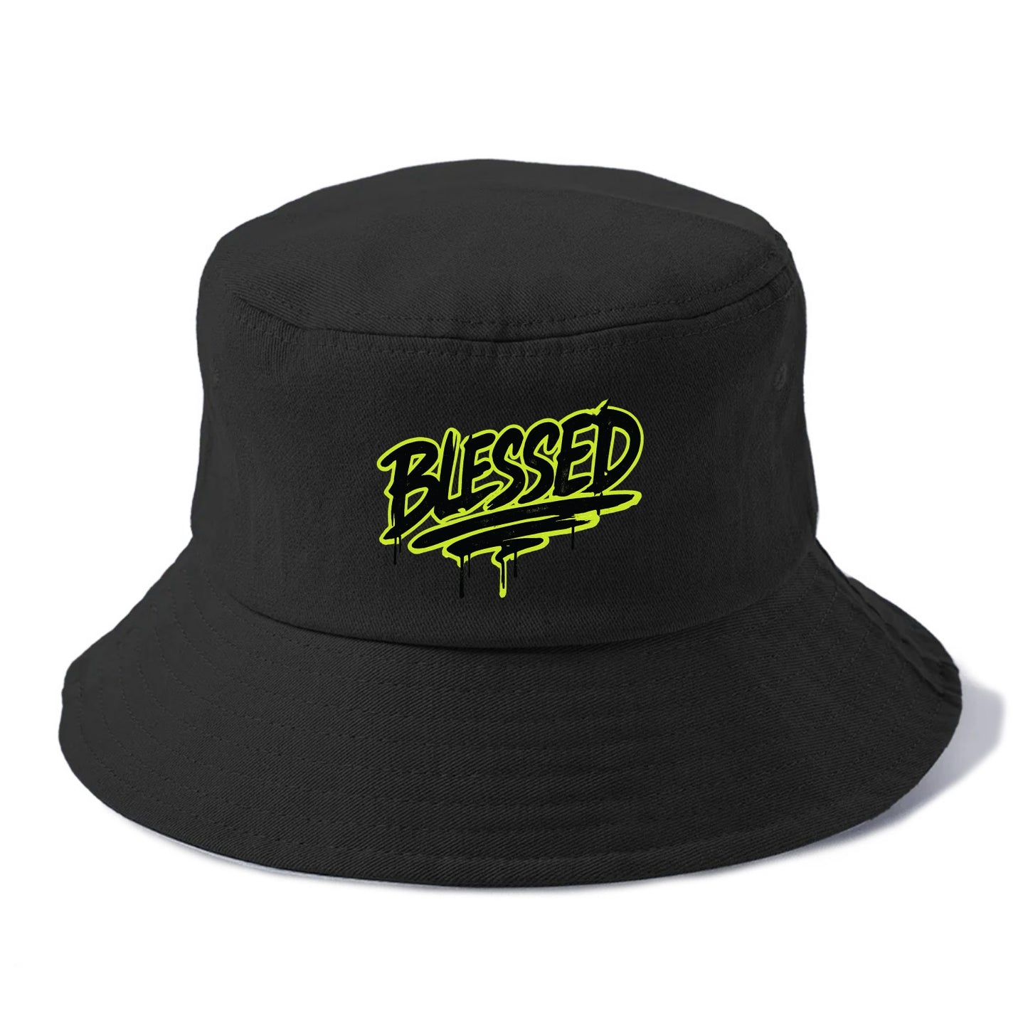 Bold typography design - "BLESSED" - recognizing good fortune, abundance - Bucket Hat - Black