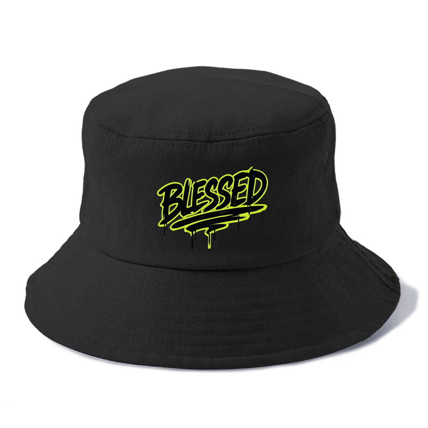 Bold typography design - "BLESSED" - recognizing good fortune, abundance - Bucket Hat - Black