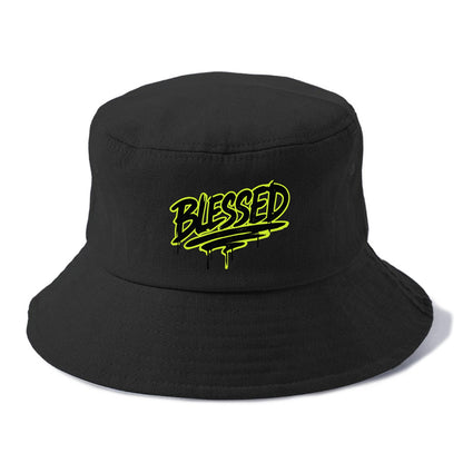 Bold typography design - "BLESSED" - recognizing good fortune, abundance - Bucket Hat - Black