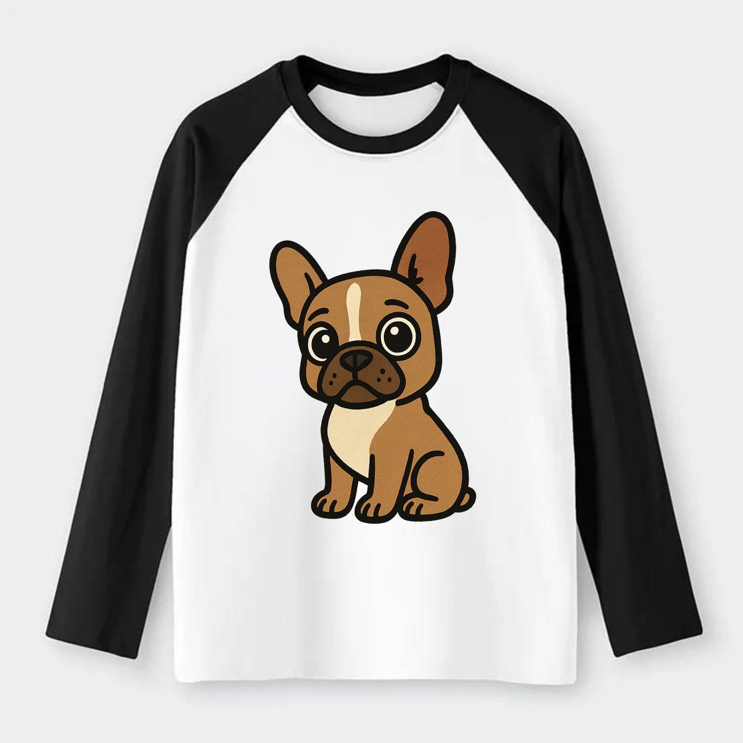 French Bulldog - Head tilt one ear up - Raglan Long Sleeve T-Shirt - Black