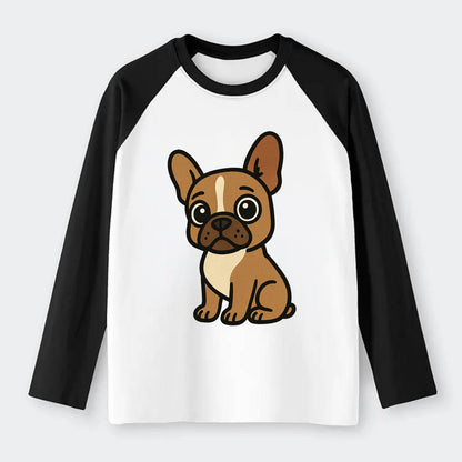 French Bulldog - Head tilt one ear up - Raglan Long Sleeve T-Shirt - Black