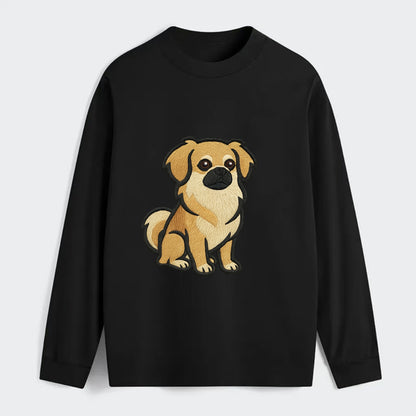 Tibetan Spaniel - Fawn small dog embroidered design - Classic Long Sleeve Shirt - Black
