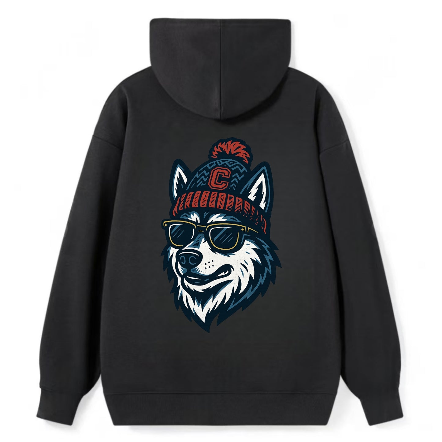 Storrs Husky wearing UConn beanie with C patch - Classic Pullover Hoodie - Black