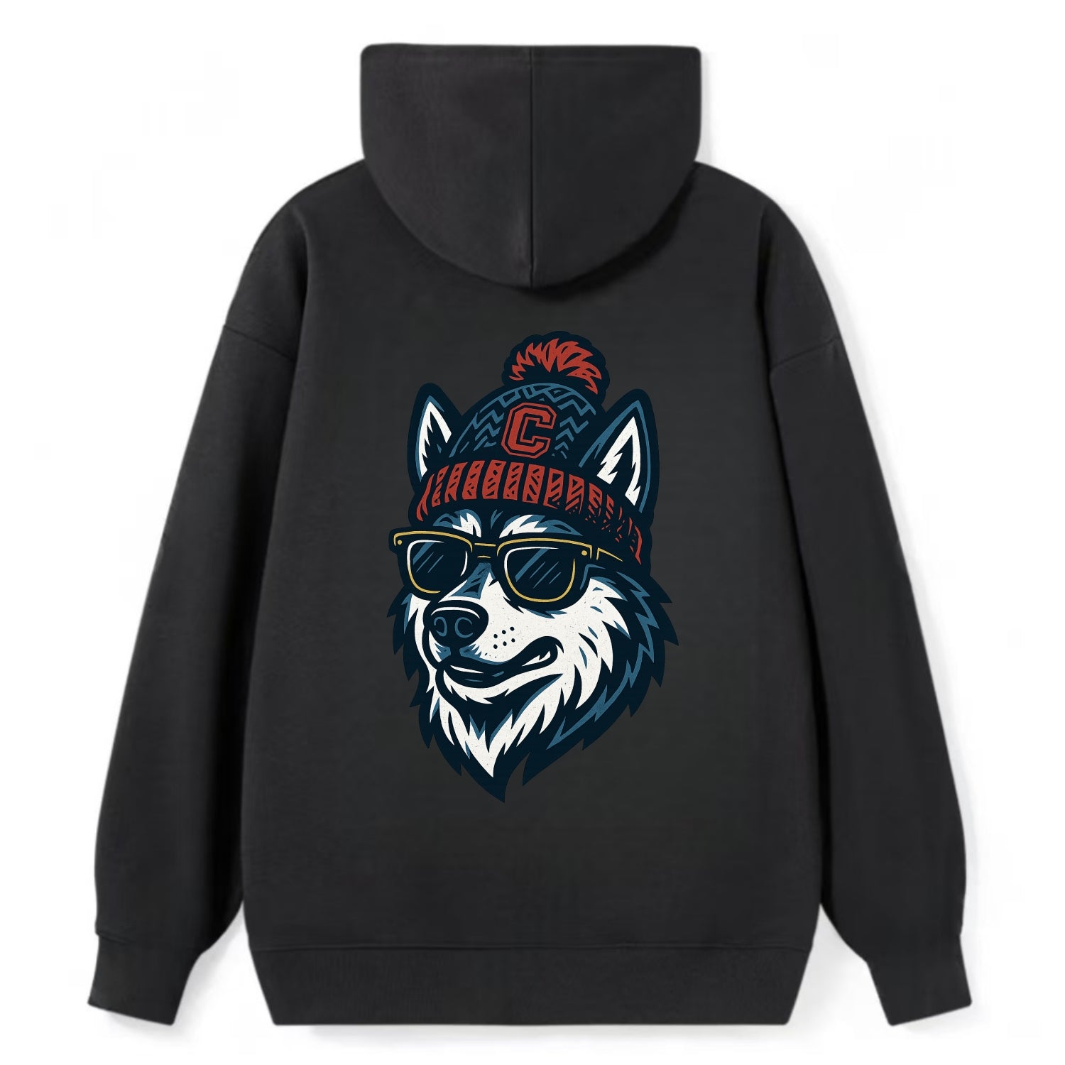 Storrs Husky wearing UConn beanie with C patch - Classic Pullover Hoodie - Black