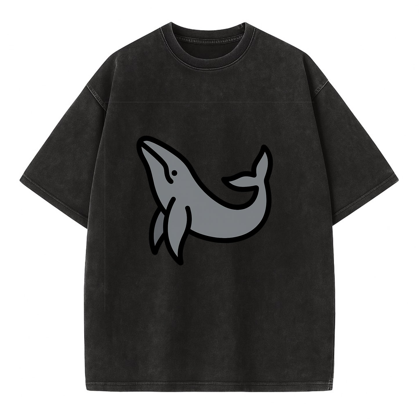 Humpback Whale - Gray breaching pose flat side profile - Vintage T-shirt - Black