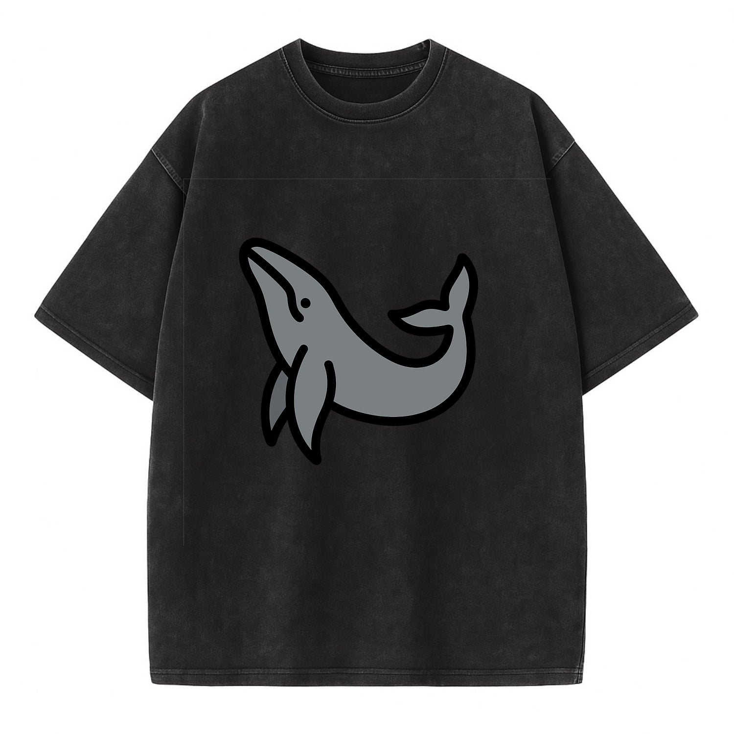 Humpback Whale - Gray breaching pose flat side profile - Vintage T-shirt - Black