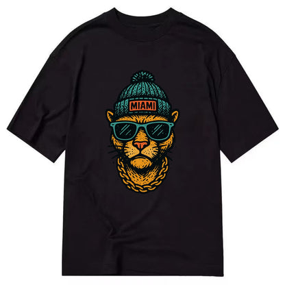 Florida Panther wearing Miami beanie with pom pom and wayfarer sunglasses - Classic T-shirt - Black