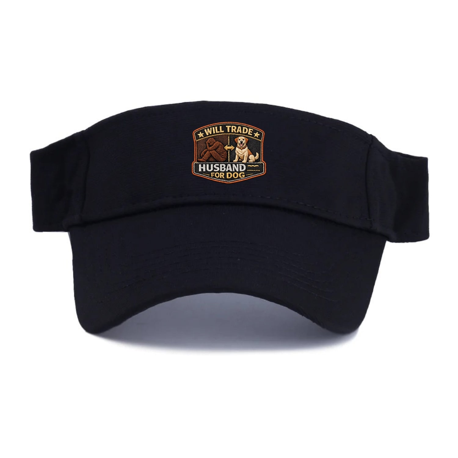 WILL TRADE HUSBAND FOR DOG - dog and man silhouette in brown , pet priority - Visor - Black